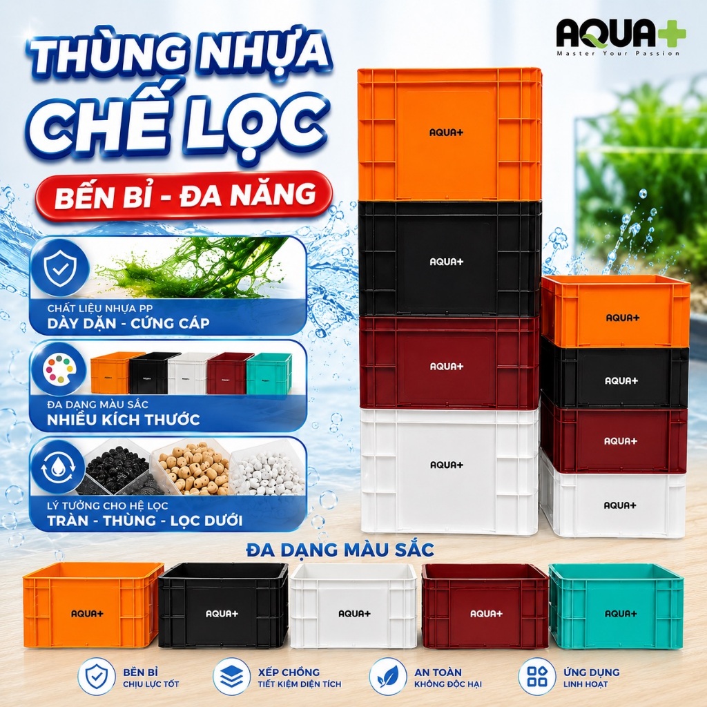 Thùng nhựa cao cấp để chế lọc thùng, lọc tràn dưới, lọc bakki cho bể cá cảnh, hồ cá KOI