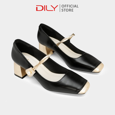 Giày cao gót DILY mũi vuông phối da sang trọng, gót cao 5cm DL0642