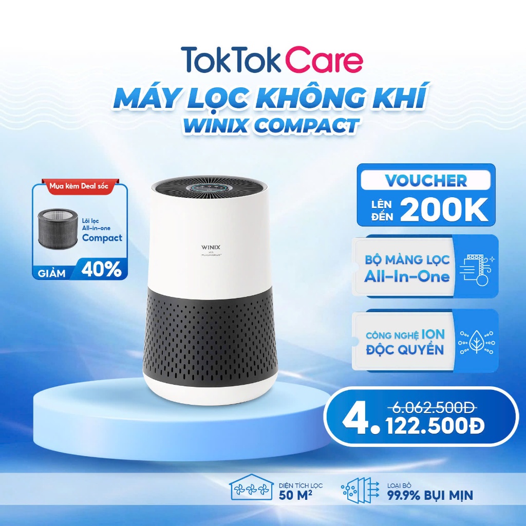Máy lọc không khí Winix Compact AAPU500 - Trắng đen, 50m², Hàn Quốc