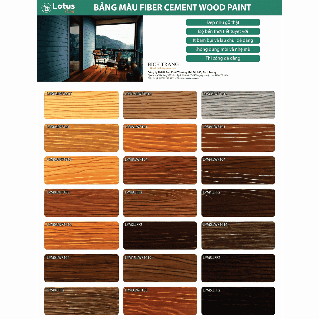 Bộ Sơn Giả Gỗ Hệ Nước Lotus Cho Fiber Cement – Sơn Lót & Sơn Hoàn Thiện Giả Gỗ Bê, Xi Măng