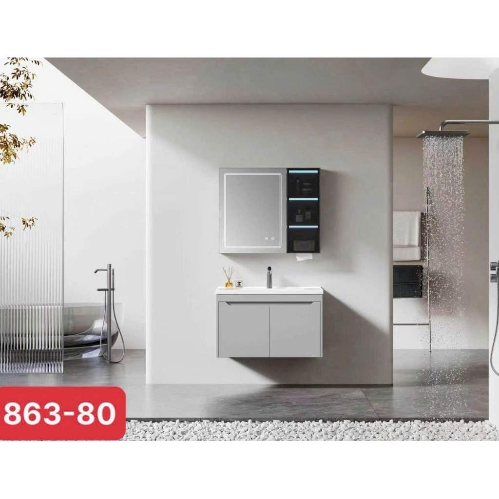 TỦ LAVABO GƯƠNG LED SẤY INOX + PVC Cao Cấp. Nhập Khẩu