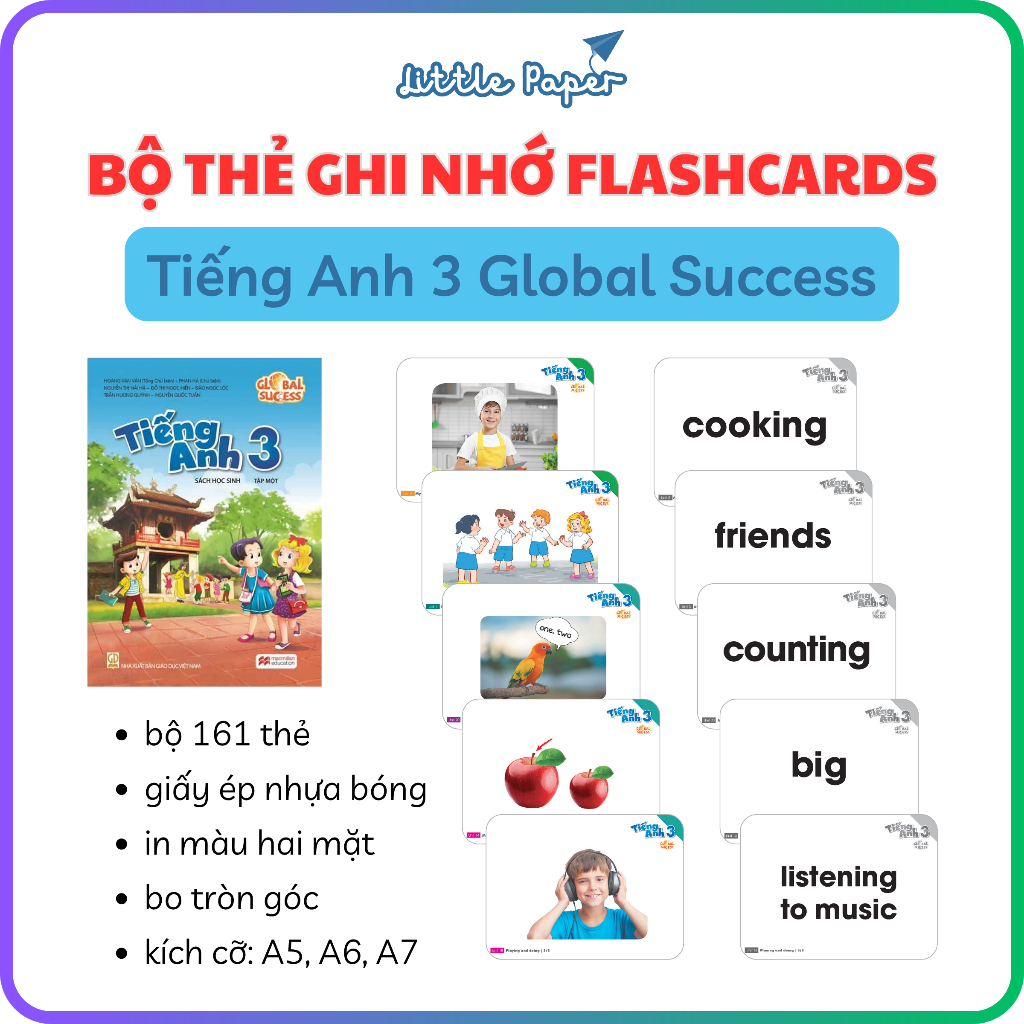 Bộ thẻ ghi nhớ Flashcard Tiếng Anh 3 Global Success, thẻ học từ vựng cho bé, tranh từ vựng cho bé