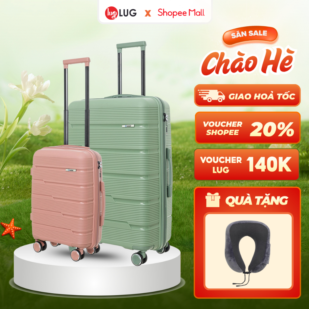Combo 2 Vali Kéo LUG Holdall MP809 S20 (Xách tay), S24/28 (Ký gửi) Nhựa PP - Khóa Số Âm Bảo Mật