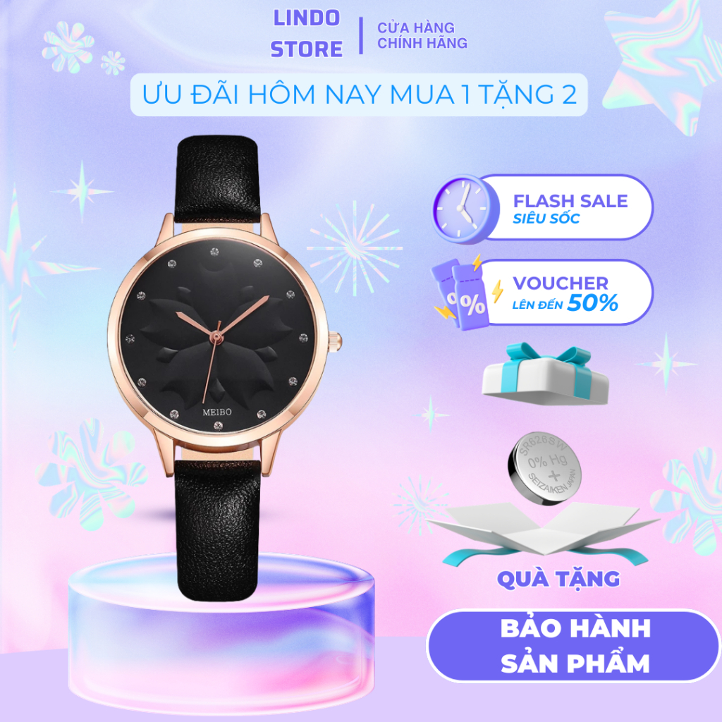 Đồng hồ nữ chính hãng dây da mặt tròn nhỏ thời trang giá rẻ D-ZINER ND48 dòng meibo