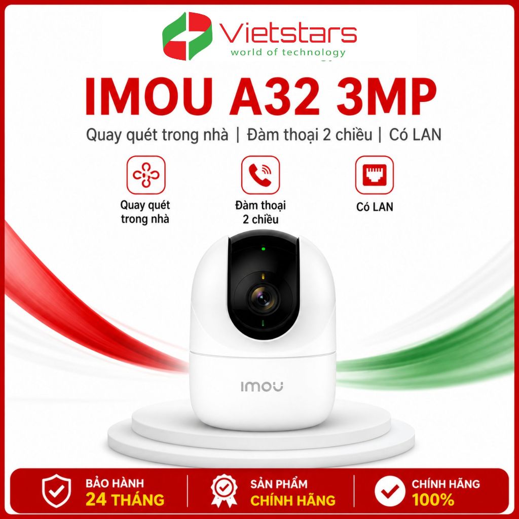 CAMERA IMOU A32- 3MP quay quét trong nhà, đàm thoại 2 chiều, có cổng LAN