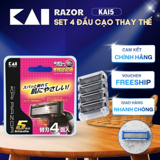 Hộp 4 lưỡi dao cạo râu thay thế KAI (dao 5 lưỡi kép)  BSE-4KR5 (01714) - 4901331017148