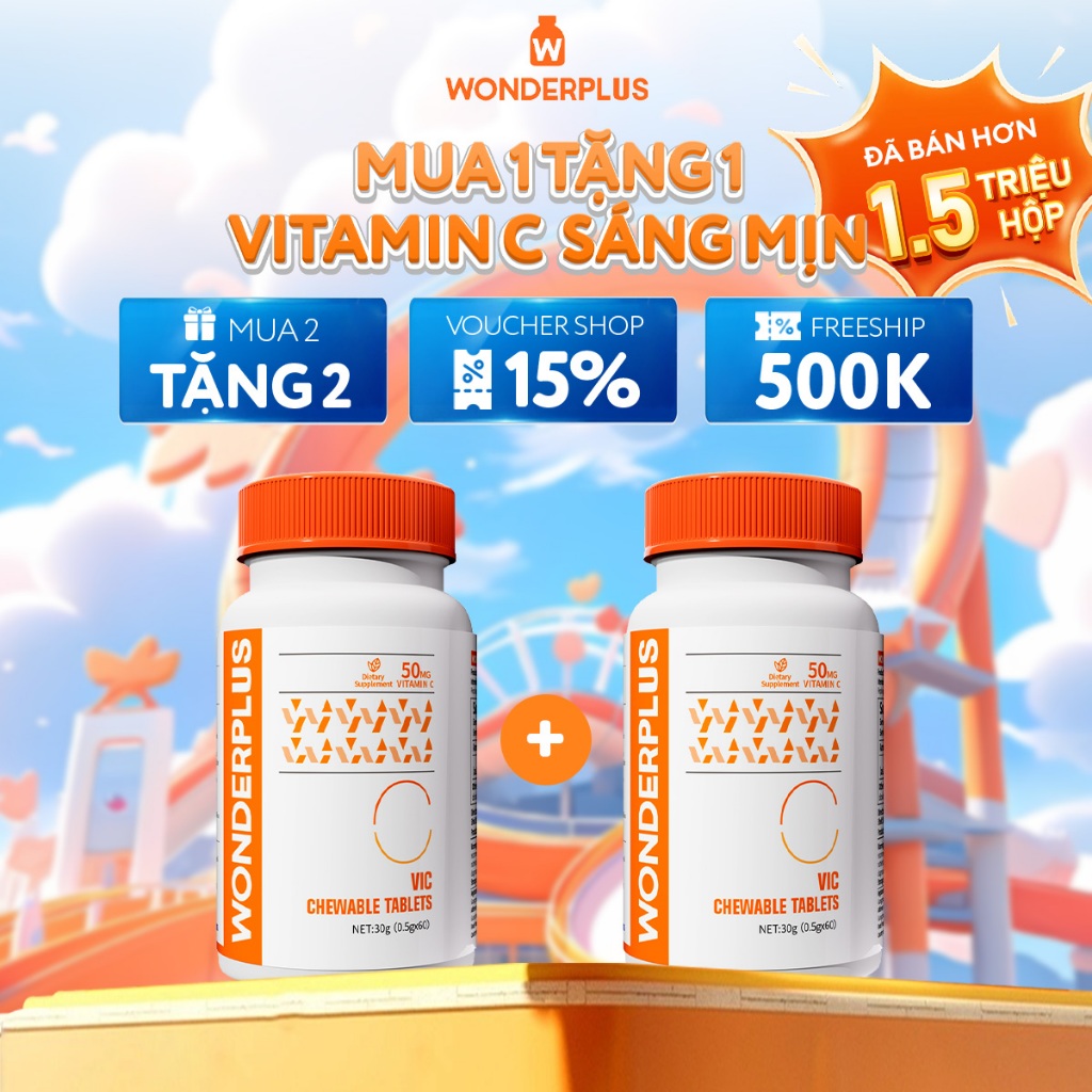 [Mua 1 Tặng 1] Viên Nhai Bổ Sung Vitamin C Wonderplus Hương Cam Giúp Làn Da Rạng Rỡ Tăng Cường Đề Kh