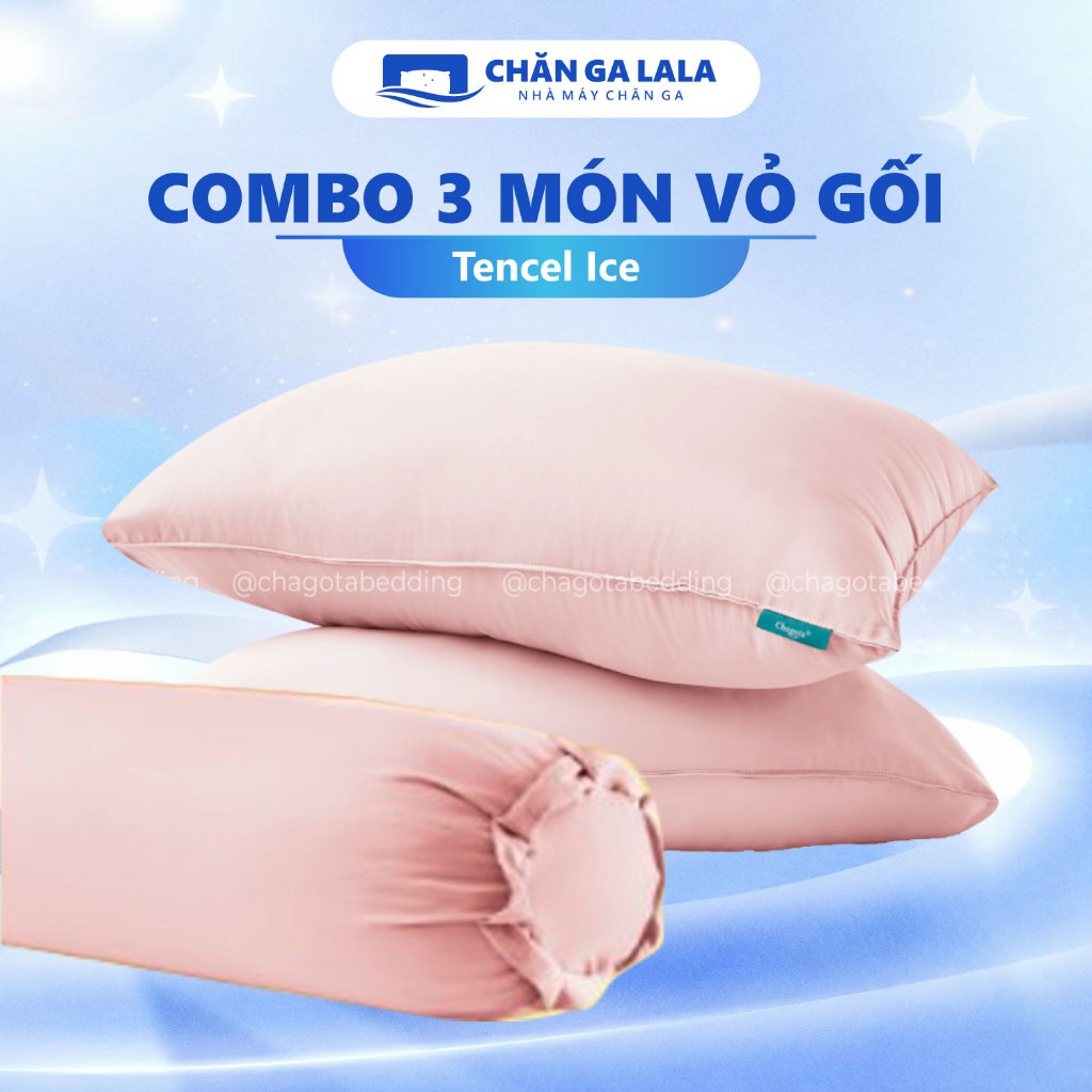 Combo 2 Vỏ Gối Nằm 1 Vỏ Gối Ôm Silk Ice Mát Lạnh Chagota Bedding Cao Cấp Thoáng Khí