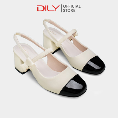Giày slingback DILY mũi tròn phối da, quai nơ trẻ trung, gót cao 6cm DL0644