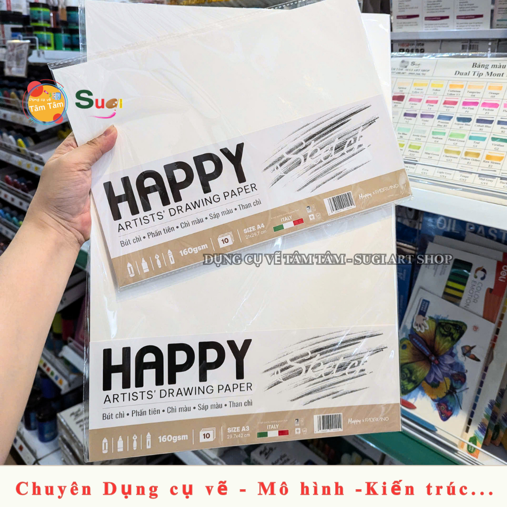 GIẤY VẼ HAPPY 160GSM – LUYỆN THI MỸ THUẬT ,Định lượng 160gsm – giấy dày, hạn chế nhăn giấy