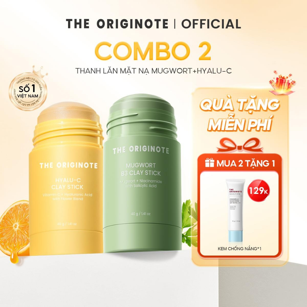 [MUA 2 TẶNG 1] Combo 2 Thanh lăn mặt nạ đất sét Hyalu-C và Mugwort The Originote sáng da lột mụn đầu