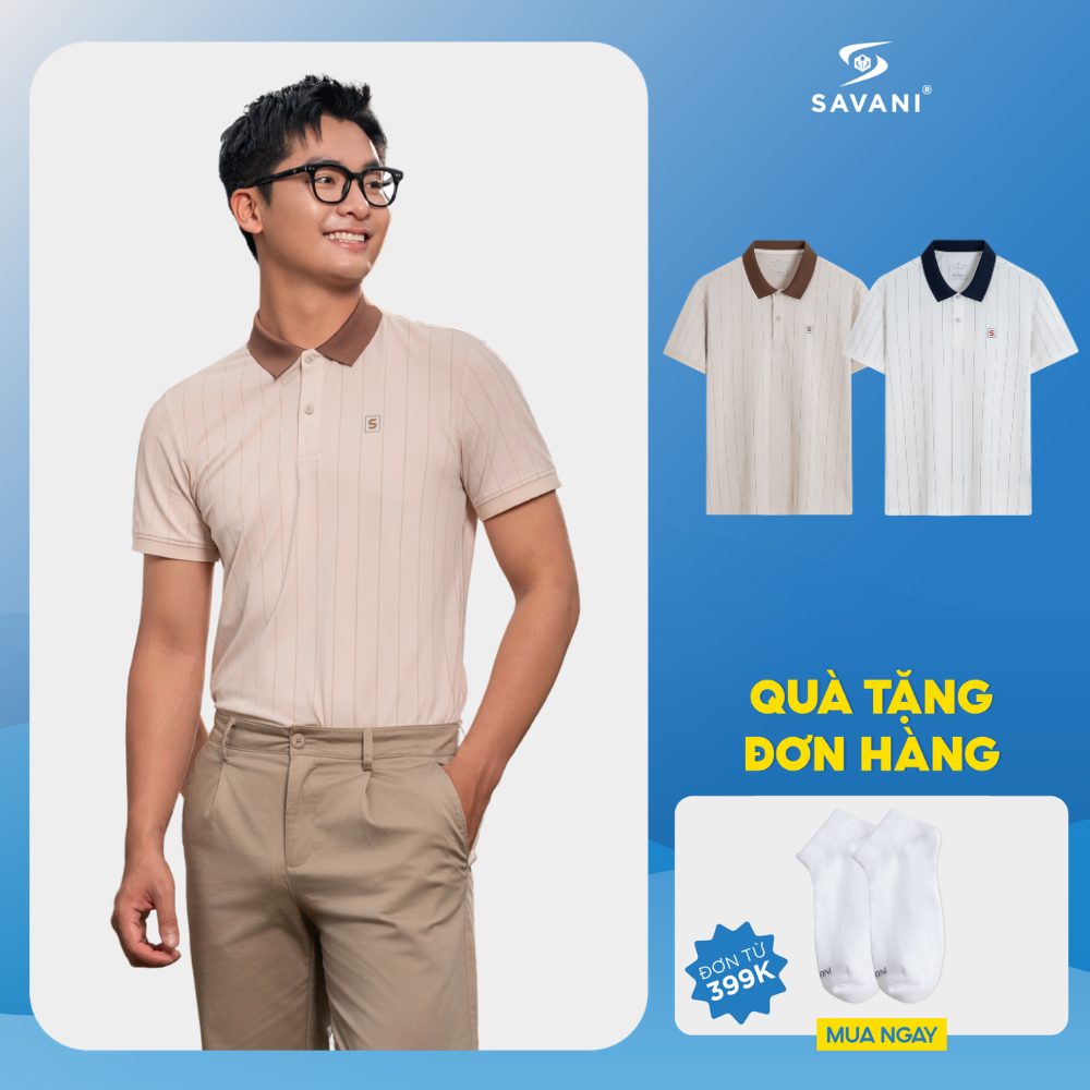 Áo Thun Đồng Phục Nam Kẻ Sọc SAVANI, Phối Màu Cổ Áo Thanh Lịch, Chất Vải Mềm Mát MPCA008S6
