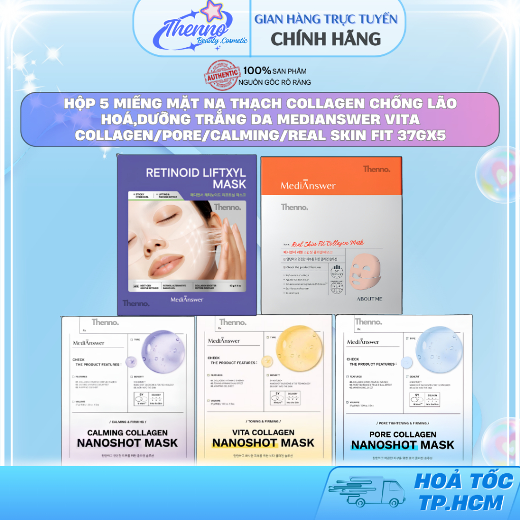 Hộp 5 Miếng Mặt Nạ Thạch Collagen Chống Lão Hoá,Dưỡng Trắng Da Medianswer Vita Collagen/Pore/Calming