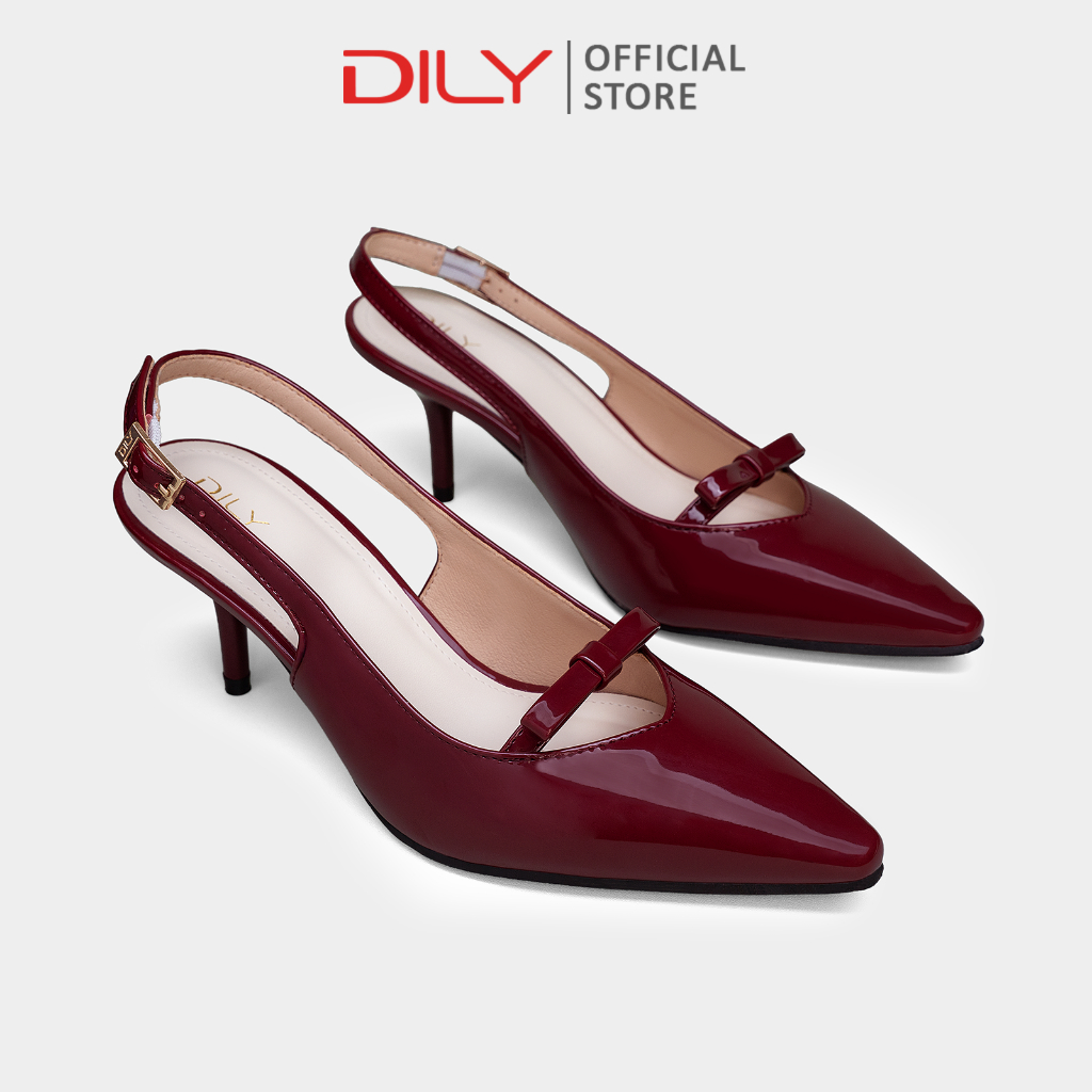 Giày slingback DILY mũi nhọn phối nơ trẻ trung, gót nhọn 6.5cm DL0645