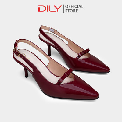 Giày slingback DILY mũi nhọn phối nơ trẻ trung, gót nhọn 6.5cm DL0645