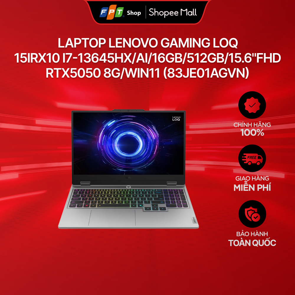 Laptop Lenovo Gaming LOQ 15IRX10 i7-13645HX/AI/16GB/512GB/15.6"FHD/RTX5050 8G/Win11 (83JE01AGVN)