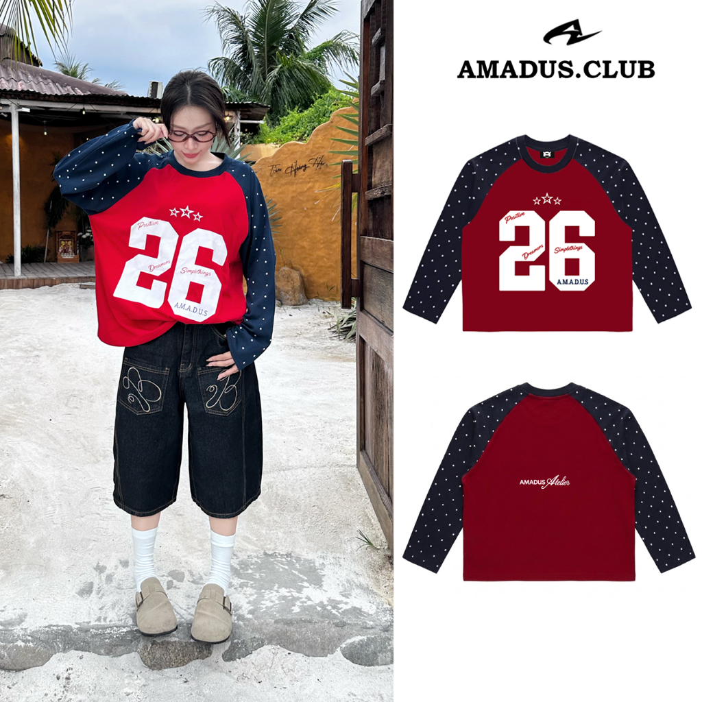 [ MẪU MỚI ] Áo thun tay ngắn + dài phối chấm bi thời trang nam nữ local brand AMADUS CLUB - THUN26