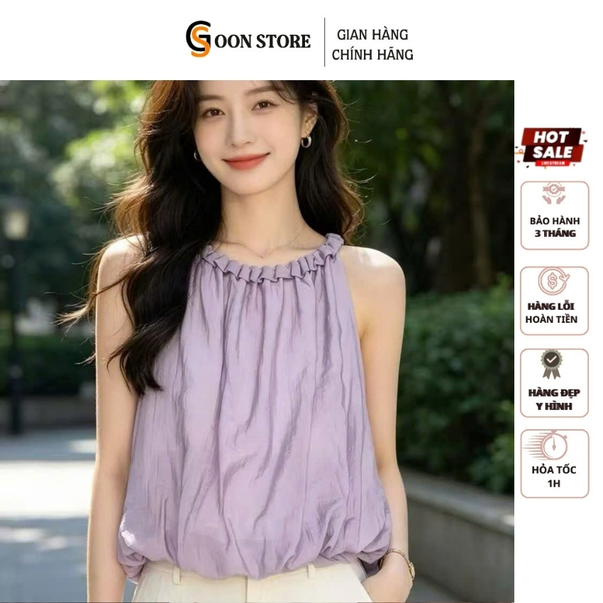 Áo Kiểu Nữ Cổ Yếm Bo Gấu Dáng Babydoll Phối Bèo Xinh Xắn Goon Store