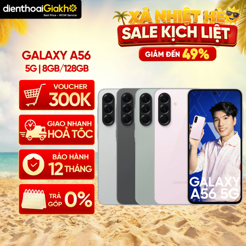 Điện Thoại Samsung Galaxy A56 5G 8GB/128GB Chính Hãng - Chip Exynos 1580, Pin 5000mAh, Bảo Hành 12 T