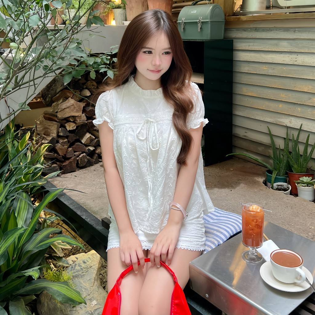 Set bộ babydoll 2 lớp tay bồng thắt nơ phối chân váy ren SAT424 | BigBuy360 - bigbuy360.vn