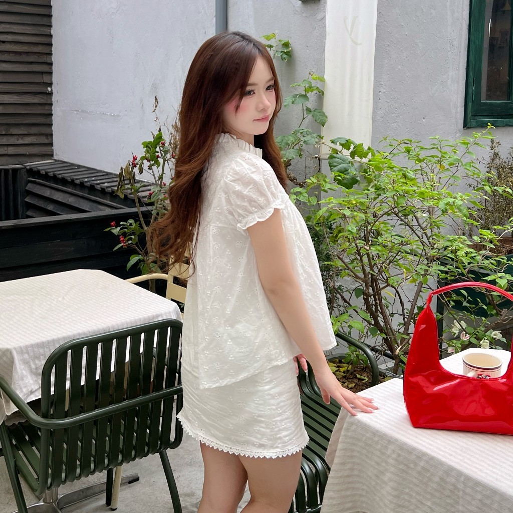 Set bộ babydoll 2 lớp tay bồng thắt nơ phối chân váy ren SAT424 | BigBuy360 - bigbuy360.vn