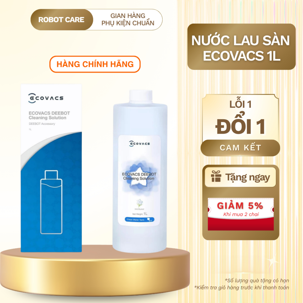 Nước lau sàn Ecovacs chuyên dùng cho robot hút bụi - Nước lau sàn cho robot hút bụi - Ecovacs 1L ful