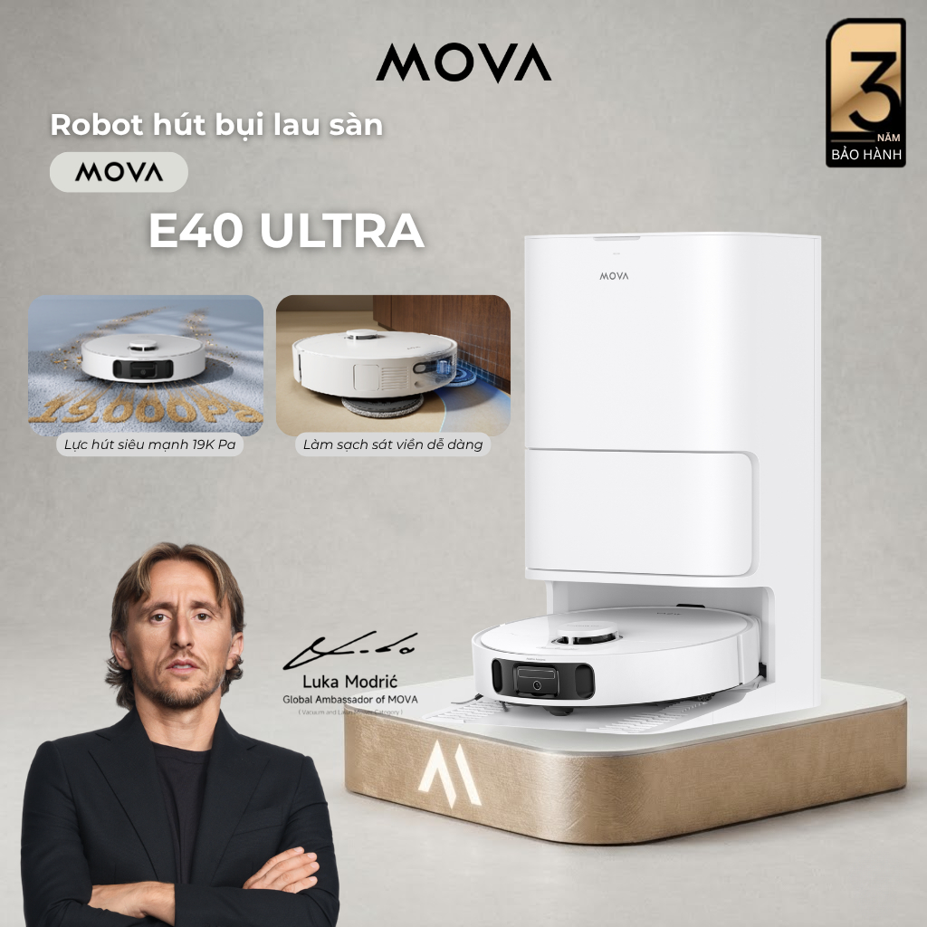 Robot Hút Bụi Lau Nhà Mova E40 Ultra | Lực Hút 19.000Pa | Tự Động Giặt Sấy Giẻ Lau | Bảo Hành 36 Tháng | BigBuy360 - bigbuy360.vn