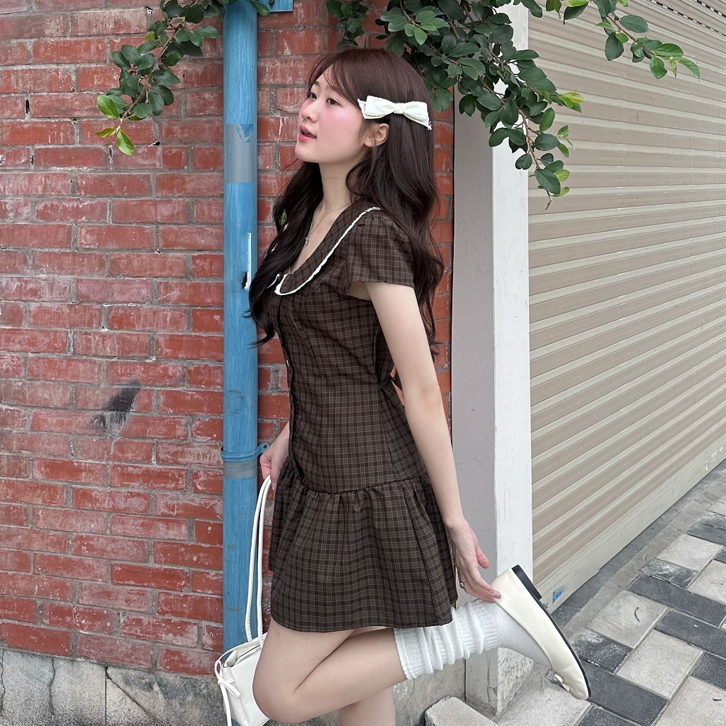 Đầm ngắn tay LILA kẻ caro kèm quần bảo hộ DA279 | BigBuy360 - bigbuy360.vn