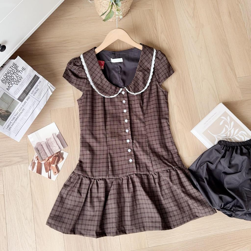 Đầm ngắn tay LILA kẻ caro kèm quần bảo hộ DA279 | BigBuy360 - bigbuy360.vn