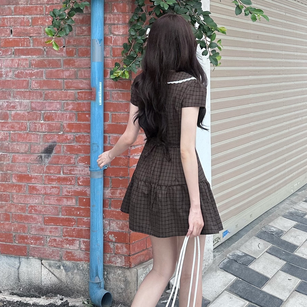 Đầm ngắn tay LILA kẻ caro kèm quần bảo hộ DA279 | BigBuy360 - bigbuy360.vn