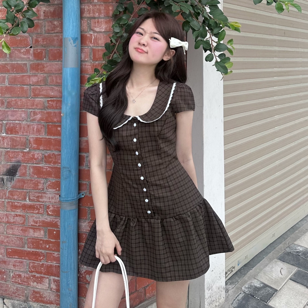 Đầm ngắn tay LILA kẻ caro kèm quần bảo hộ DA279 | BigBuy360 - bigbuy360.vn