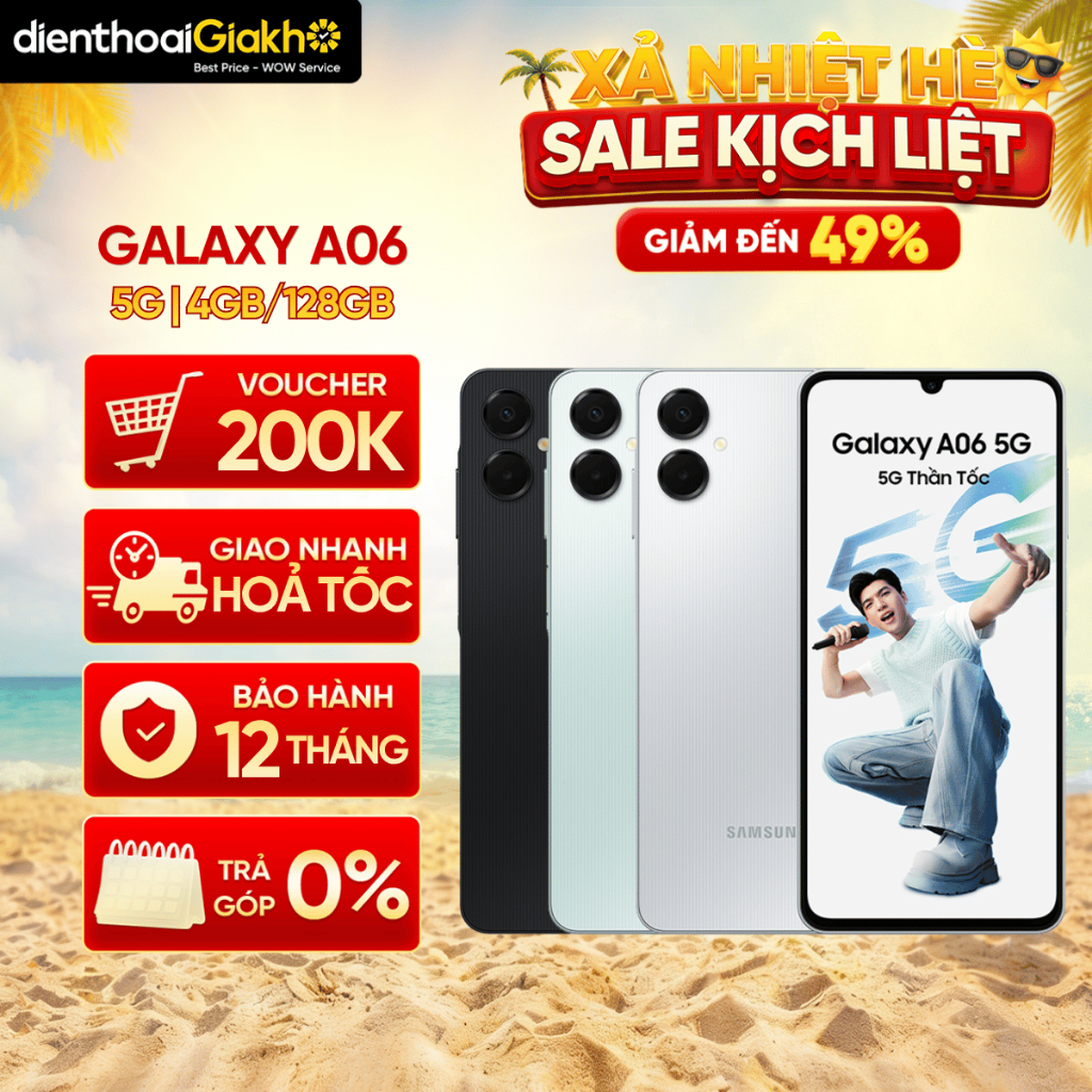 Điện Thoại Samsung Galaxy A06 5G (4GB/128GB),  Bảo Hành Chính Hãng 12 Tháng