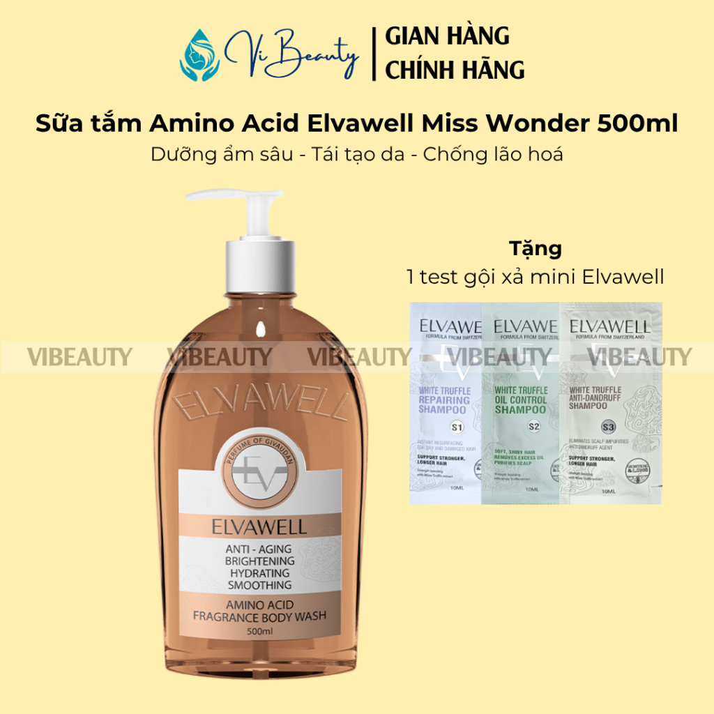 [Tặng 1 test Elvawell] Sữa Tắm Amino Acid ELVAWELL Miss Wonder Nâu 500ml