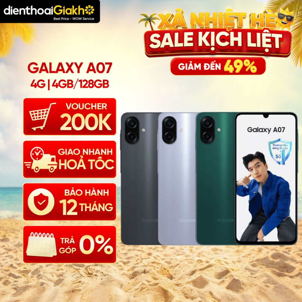 Điện Thoại Samsung Galaxy A07 4G (4GB/128GB) Chính Hãng, Bảo Hành 12 Tháng