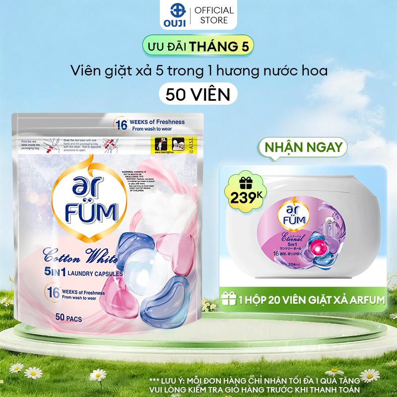 [MUA 1 TÚI TẶNG 1 HOP] Viên giặt xả arFUM 5in1, tinh dầu nước hoa thơm lâu 16 tuần, khử khuẩn 99% - 