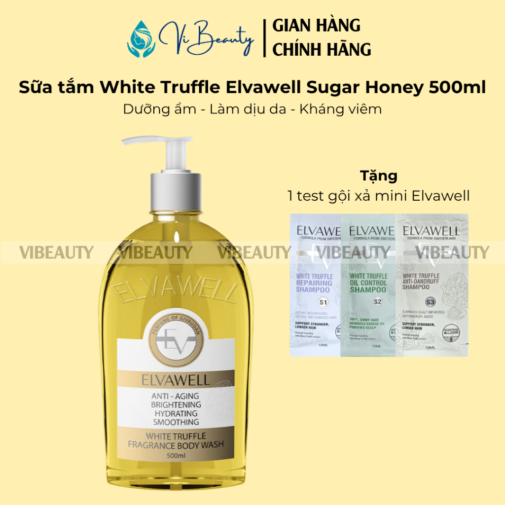 [Tặng 1 test Elvawell] Sữa Tắm White Truffle ELVAWELL Sugar Honey Vàng 500ml