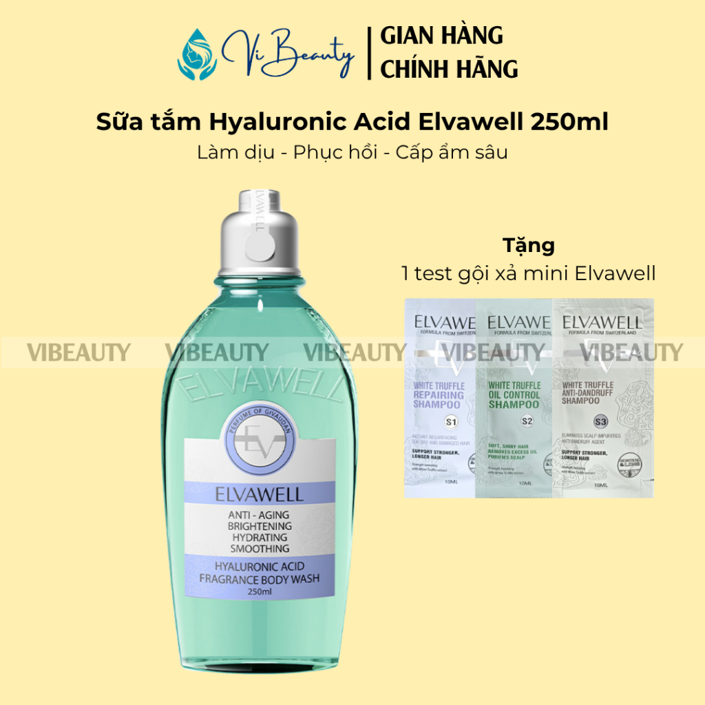 [Tặng 1 test Elvawell] Sữa Tắm Hyaluronic Acid ELVAWELL Xanh Dương 250ml