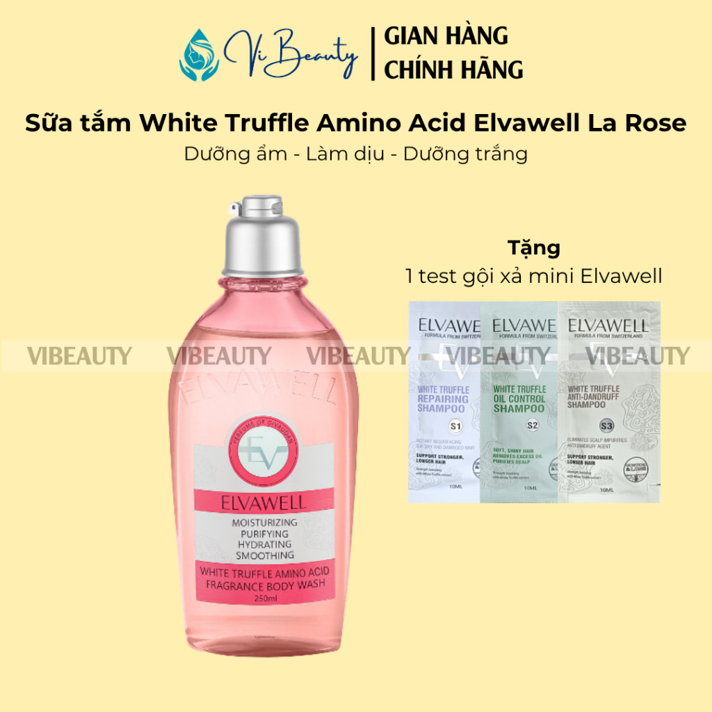 [Tặng 1 test Elvawell] Sữa Tắm White Truffle Amino Acid Elvawell La Rose Màu Hồng 250ml