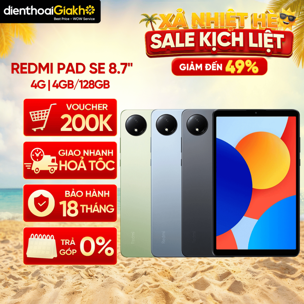 Máy Tính Bảng Xiaomi Redmi Pad SE 8.7" 4G (4GB/128GB) Chính Hãng, Bảo Hành Điện Tử 18 Tháng