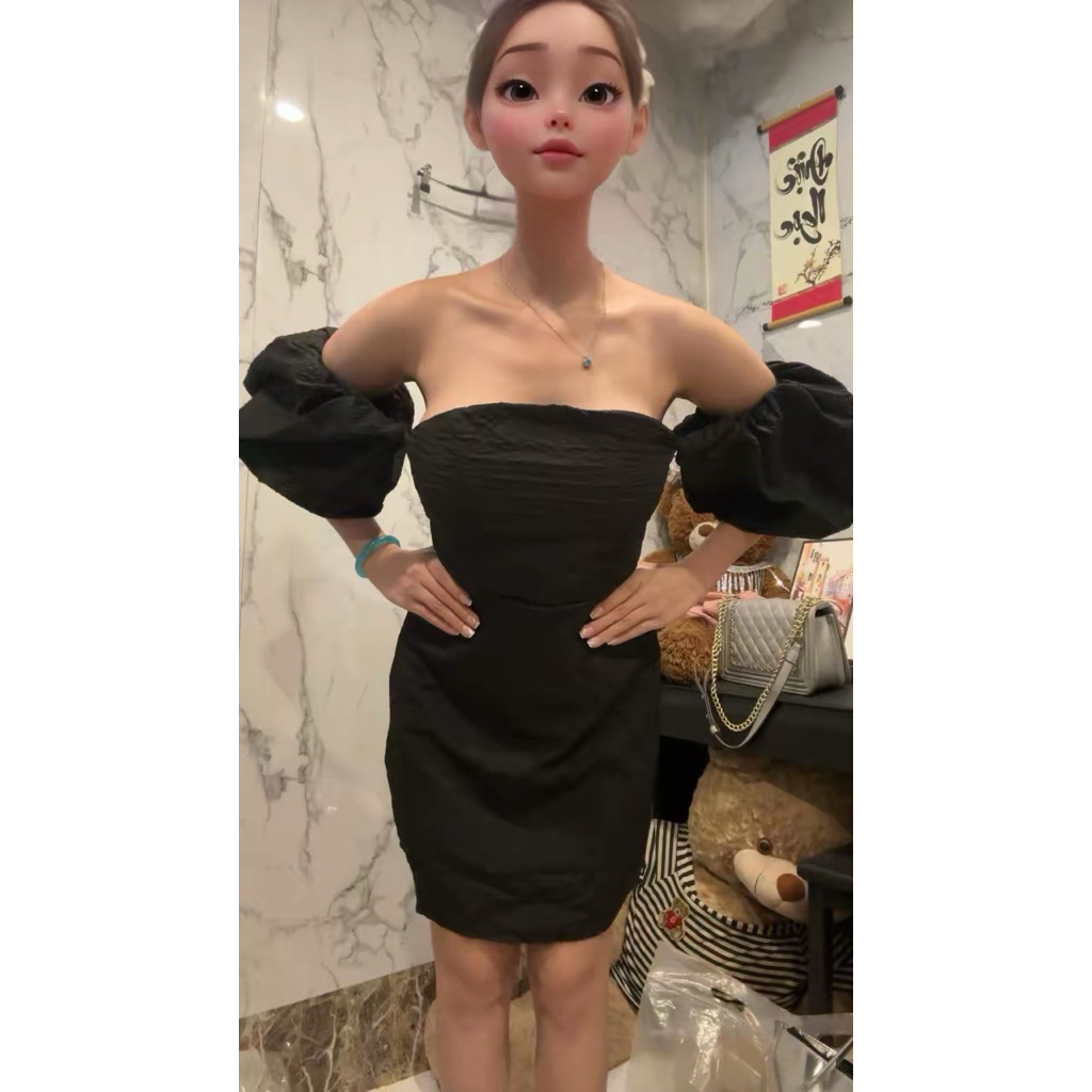 [Xả Kho] Váy trễ vai Tapta bo tay