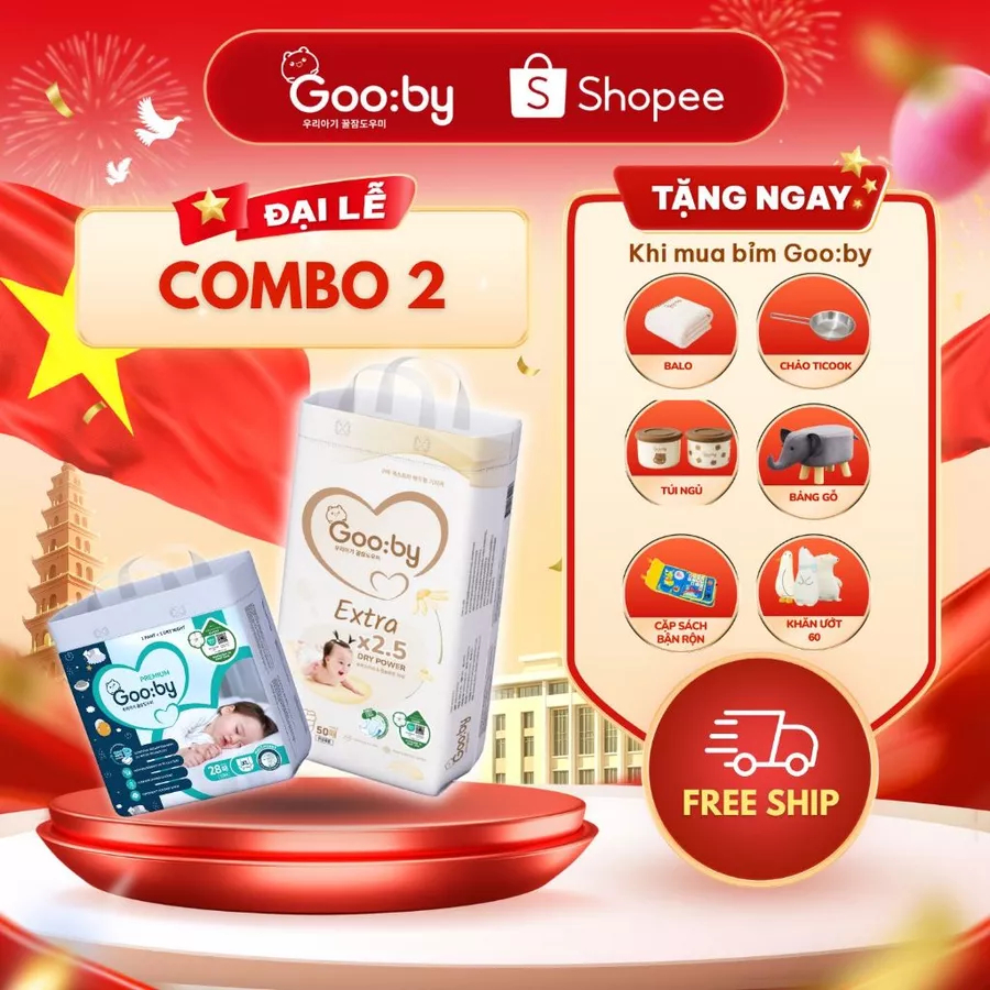 🎁 [CÓ TẶNG QUÀ] Combo 2 bịch Tã/Bỉm Gooby Extra Ngày, Gooby Premium Đêm Chính hãng, giá tốt