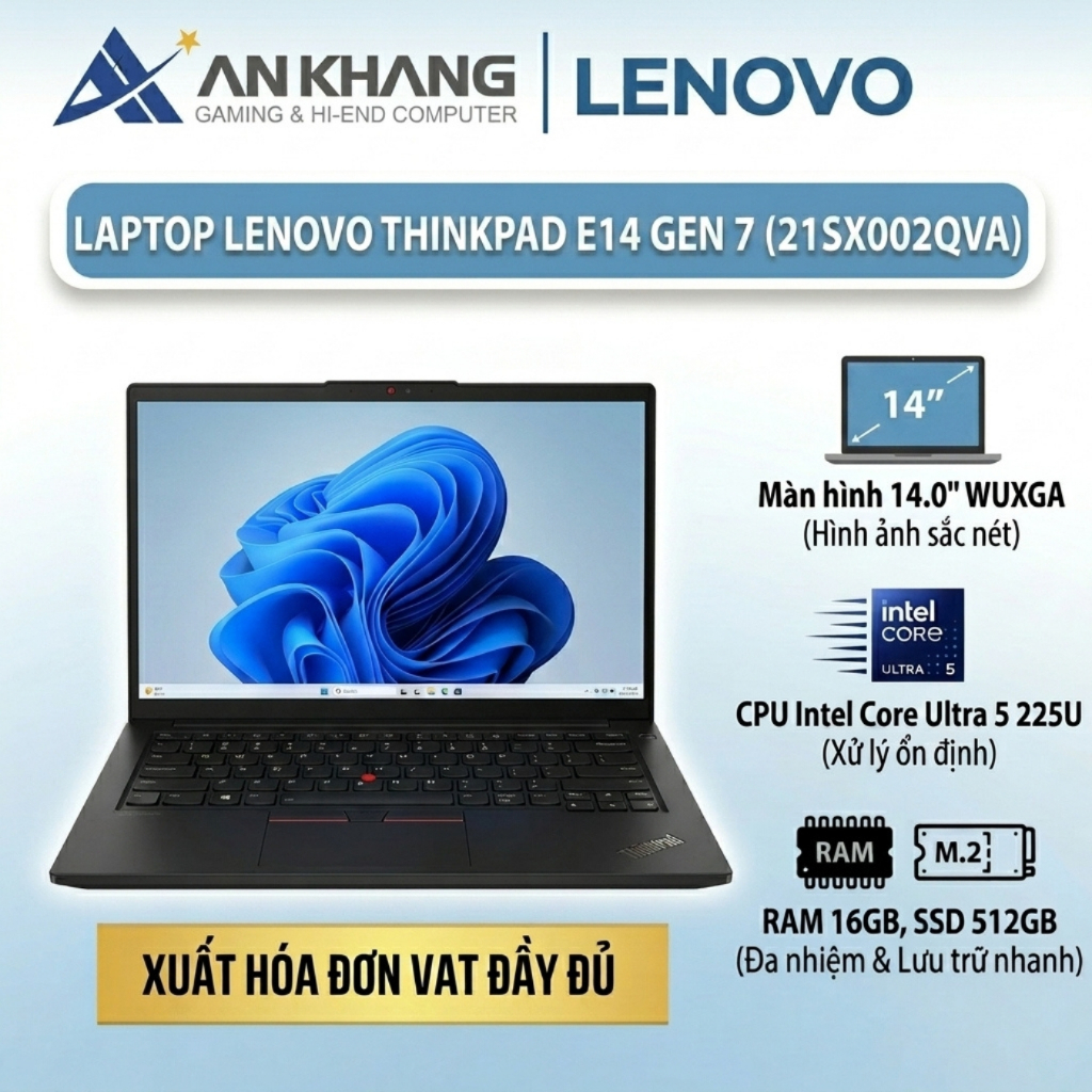 Laptop Lenovo ThinkPad E14 Gen 7 21SX002QVA (Core Ultra 5 225U/ 16GB RAM/ 512GB SSD/ 14" WUXGA) Chín