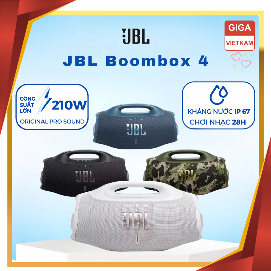 Loa JBL Boombox 4 - Pin khủng 34 giờ - Sạc dự phòng, Chống bụi nước IP67, Âm thanh đẳng cấp JBL