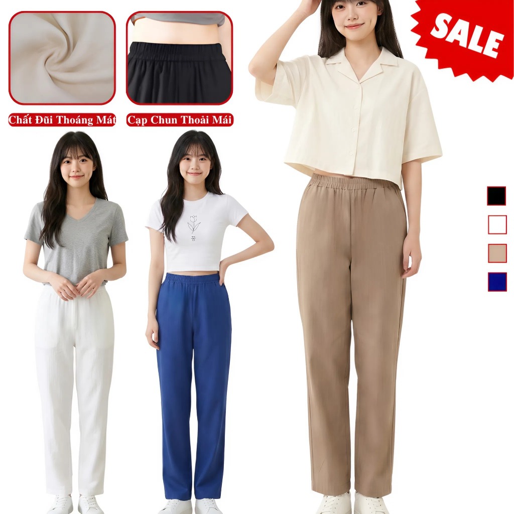 [XẢ] Quần Dài Đũi Nữ Cạp Chun Dáng Baggy Dài Madela, Quần Baggy Đũi Nữ Mặc Nhà Cạp Chun Thoáng Mát.