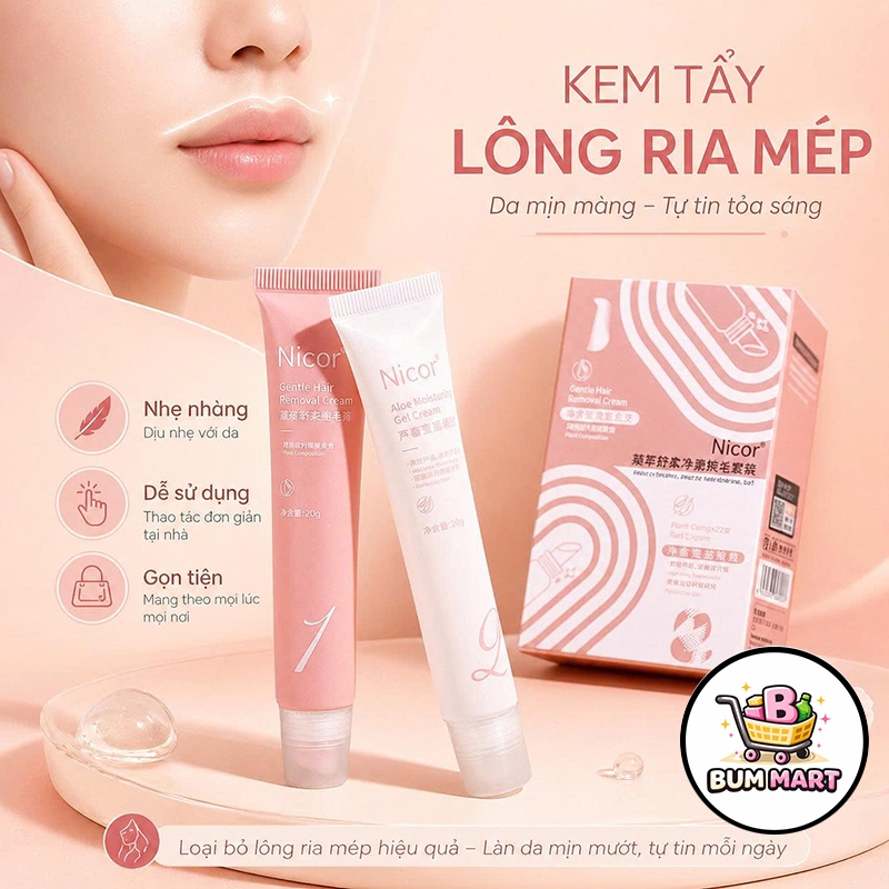 Kem Tẩy Ria Mép NICOR Dùng Cho Nam Nữ, Kem Tẩy Lông Tơ Vùng Mặt Dịu Nhẹ Giúp Da Sạch Mịn Màng