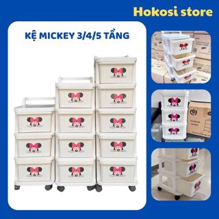 Tủ Nhựa Mickey Đựng Đồ Cho Bé 5 Tầng Đa Năng Có Bánh Xe, Kệ Bỉm Sữa Đựng Quần Áo, Nhựa Cao Cấp