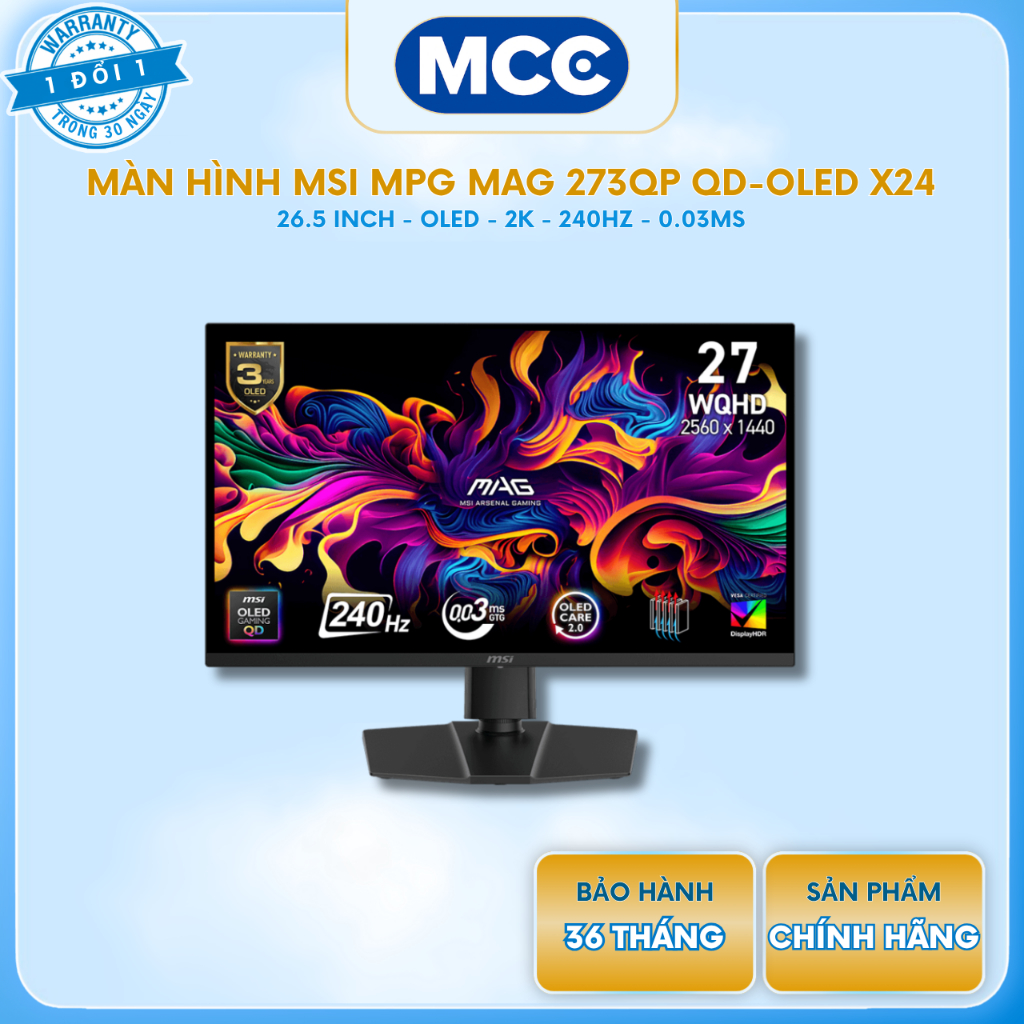 Màn Hình MSI MPG MAG 273QP QD-OLED X24 (26.5 inch - OLED - 2K - 240Hz - 0.03ms)