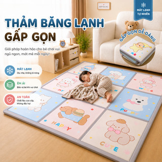 Thảm Băng Lạnh Gấp Gọn Điều Hòa 9 Ô Chống Trượt, Thảm Tập Bò Cho Bé Êm Ái Bằng Hạt Đậu Lạnh Cao Cấp
