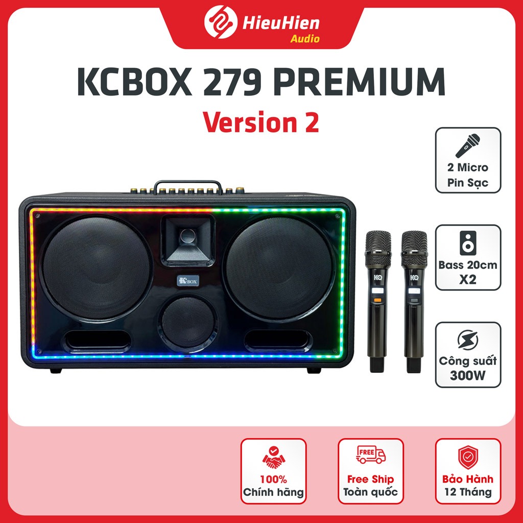 Loa KCBOX KC279 Premium Version 2 Chính Hãng | 300W, Mic UHF Pin Sạc, Karaoke Hay, BH 12T