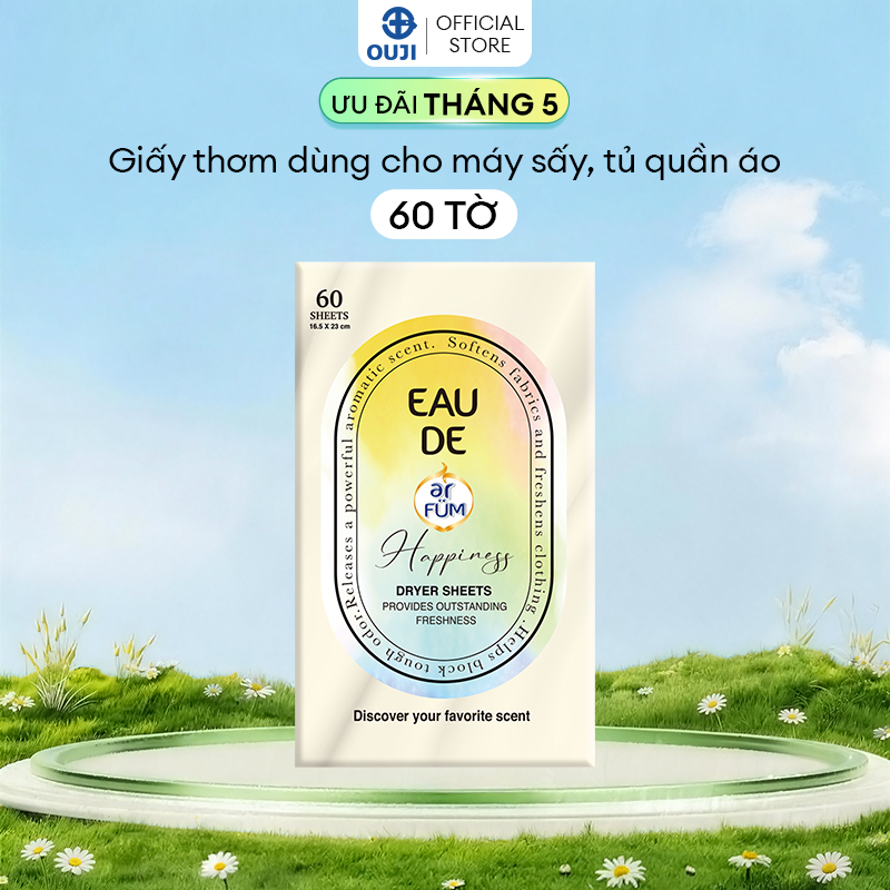 Giấy Thơm Arfum Làm Mềm Vải Và Chống Tĩnh Điện , Khử Mùi Tủ Giày, Tủ Quần Áo (60 Tờ/ Hộp)